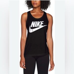Nike Women's Black White Sportswear Essential Cotton Logo Racerback Tank Top, M